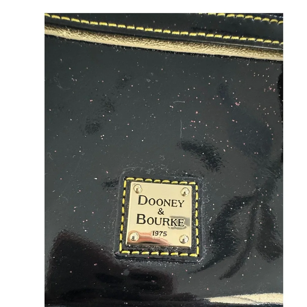 Dooney & Bourke Black Glitter‎ Patent Leather Wristlet Pouch Key Ring Coin Purse